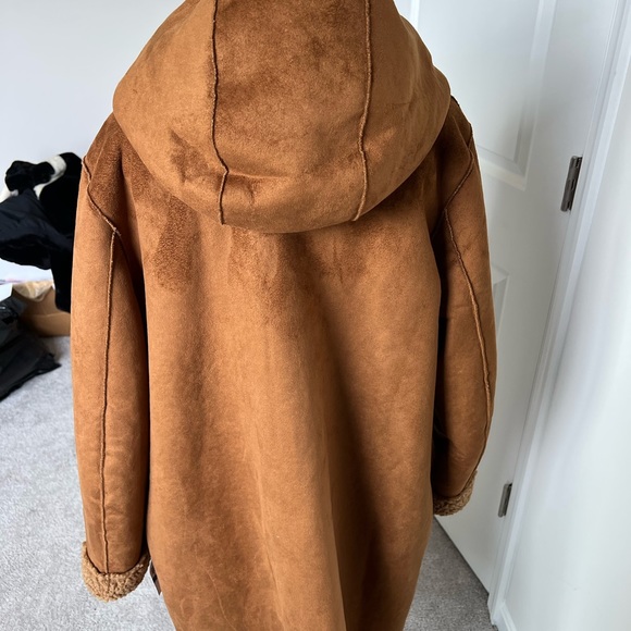 NWT Michael Kors faux suede faux fur hooded coat cappuccino XL - Picture 7 of 9